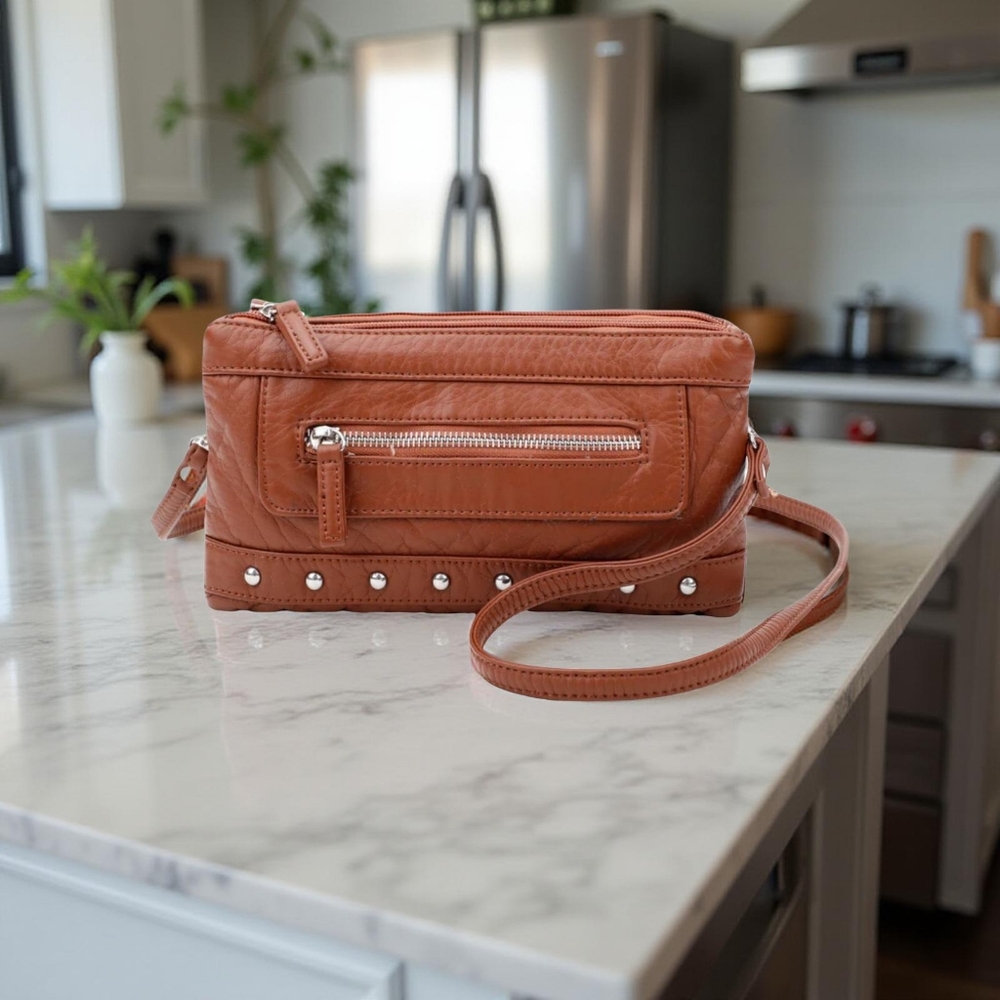 New Ampere Creations Vegan Leather Wristlet with dust bag in brown